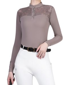 Harrison Howard Women's Long Sleeve Horse Riding Shirt Lace Stand Collar HTSL405