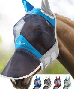 Harrison Howard Pro Luminous Horse Fly Mask Long Nose with Ears UV Protection for Horse