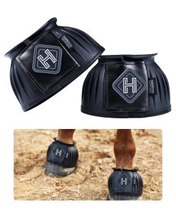 Harrison Howard Rubber Bell Boots Leather Touch-Close Overreach Boots Hoof Protection for Horses Sold in Pairs