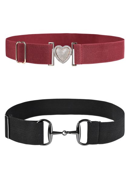 Harrison Howard 2/Pack Elastic Horse Riding Belt with Flat Buckle Adjustable Elastic Belts for Women