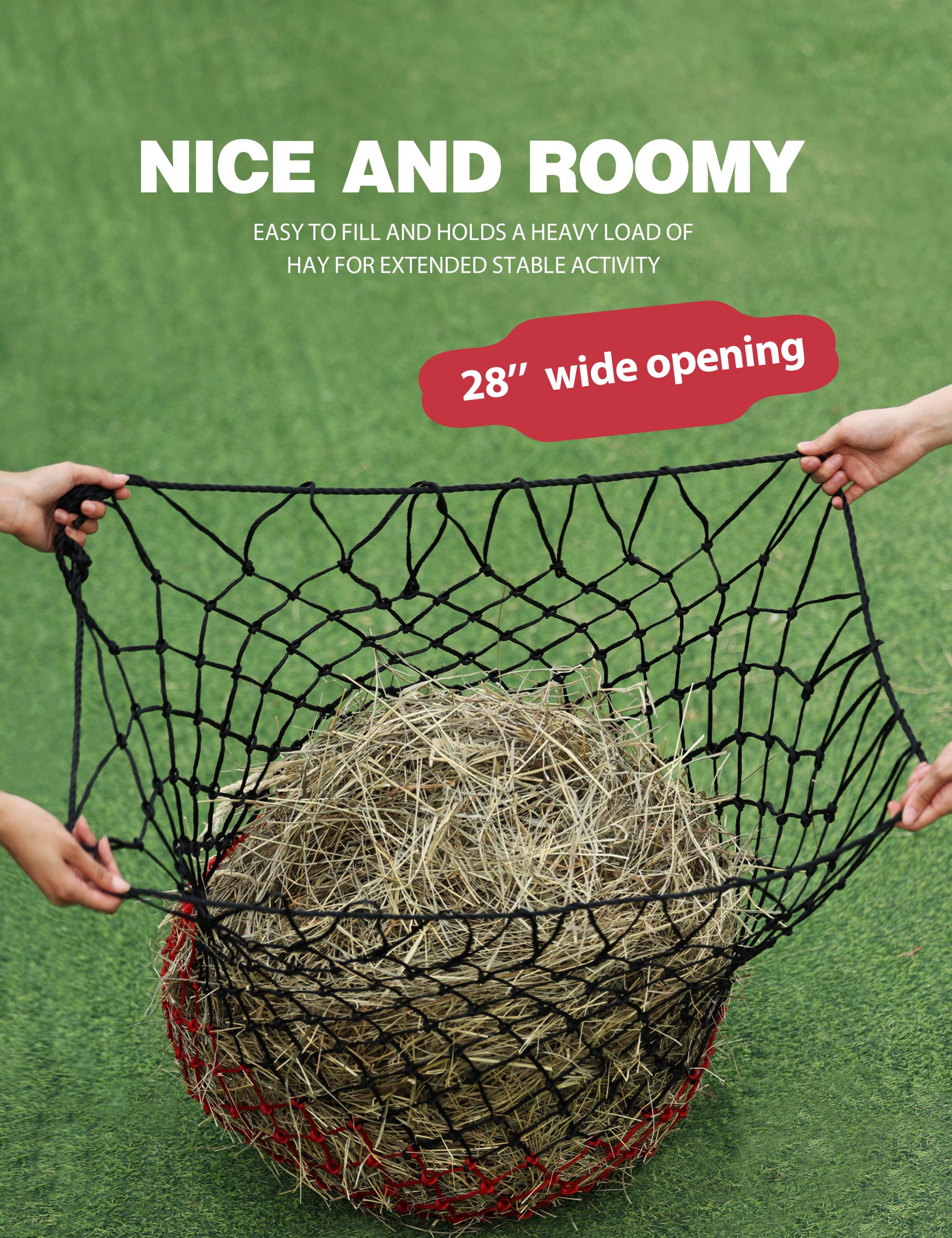 Harrison Howard Dual-Color 40'' Slow Feed Hay Net for Horses with 2"x2" Mesh Holes Goat Feeder 2PCS - Image 4