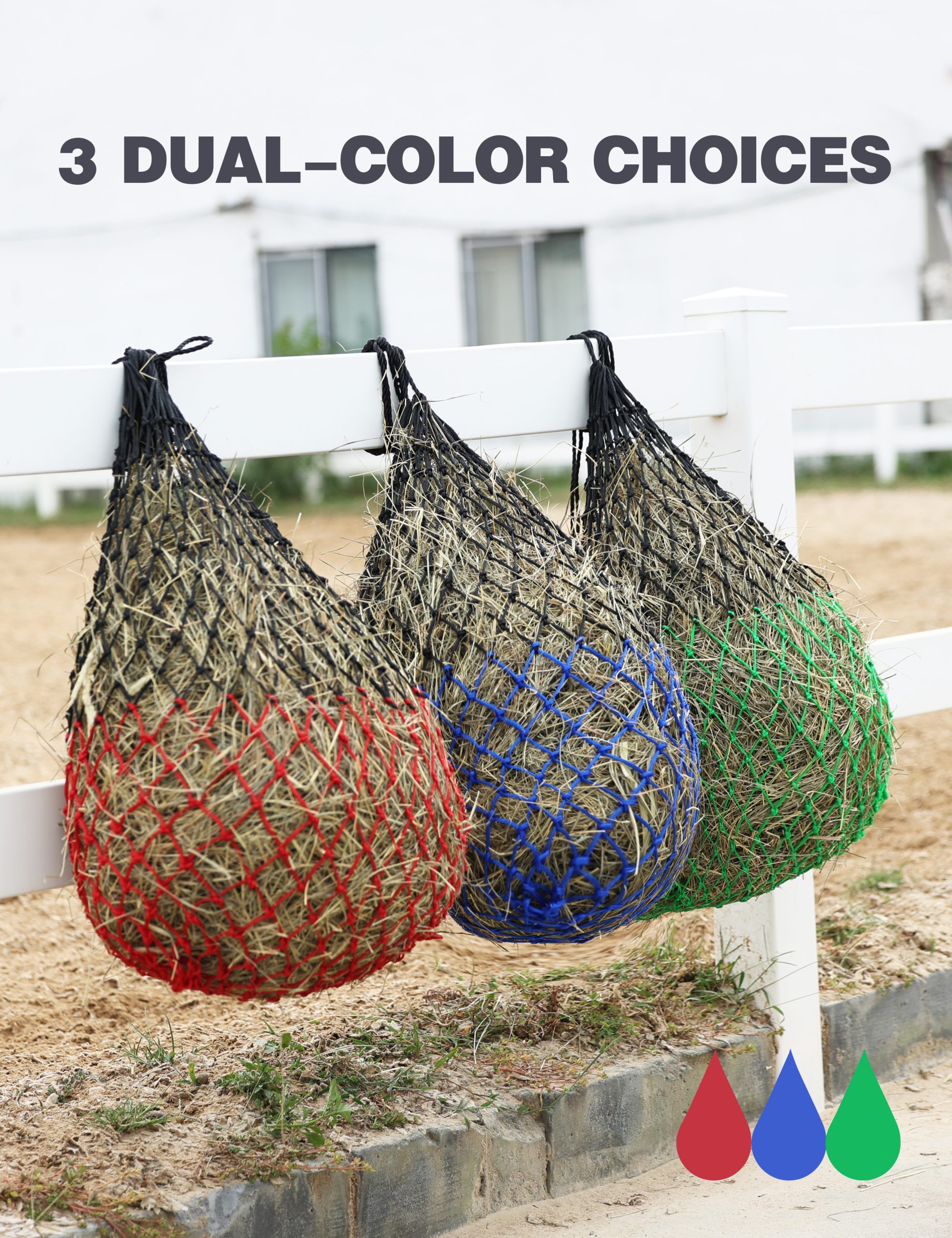 Harrison Howard Dual-Color 40'' Slow Feed Hay Net for Horses with 2"x2" Mesh Holes Goat Feeder 2PCS - Image 5
