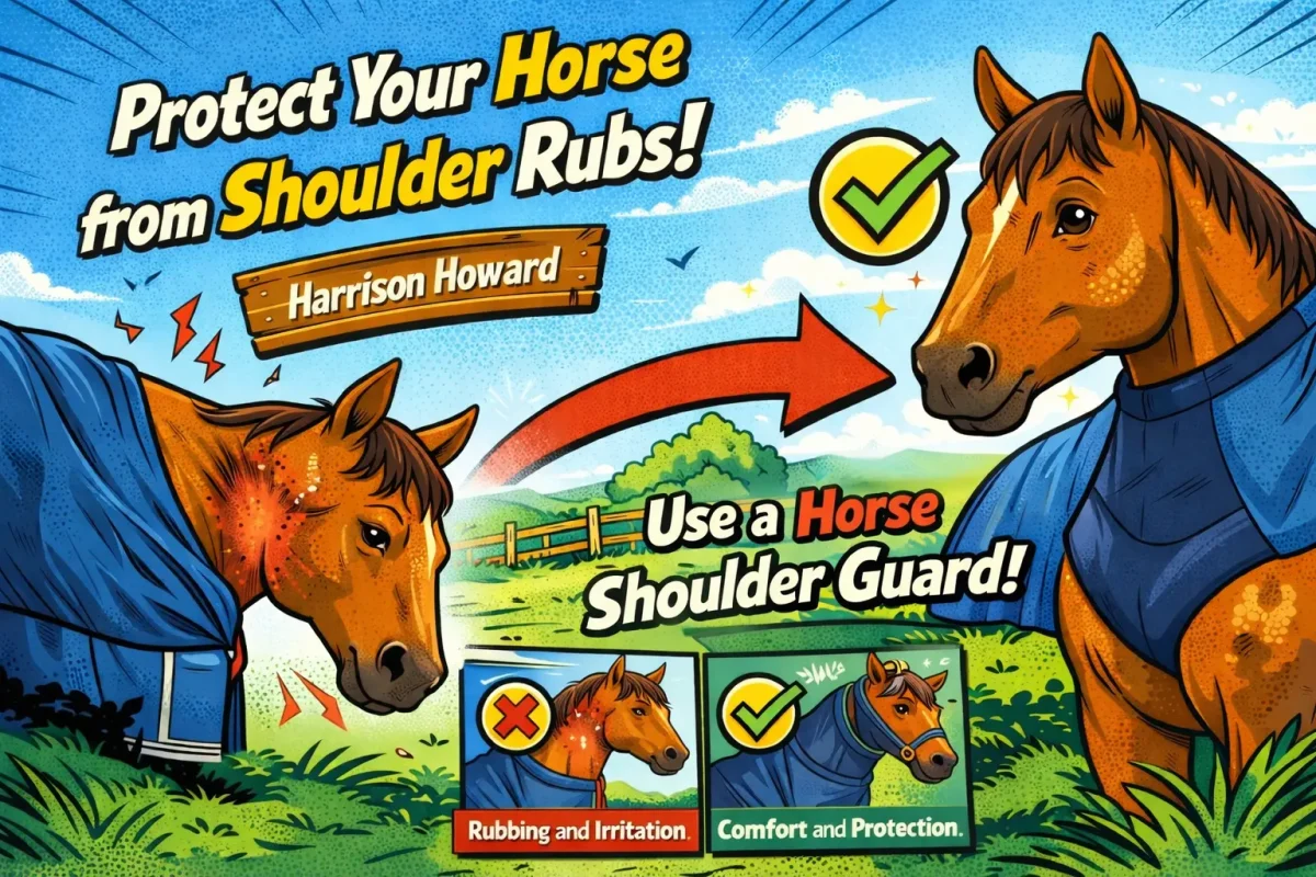 Illustration showing how a horse shoulder guard prevents rubbing and irritation