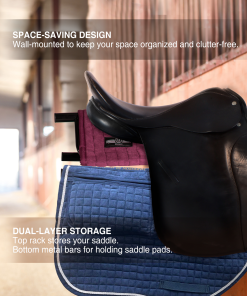 Alternative view of Harrison Howard 2 Pcs Saddle Stand Full-Size Wall Mounted Horse Saddle Rack with Supportive Fabric to Prevent Possible Slippage Secure Saddle Burgundy